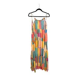 Anthropologie Womens S Modal Patchwork Geometric Print Tiered Maxi Dress Multi